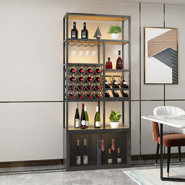 Industrial Standing Wine Rack with Glass Rack